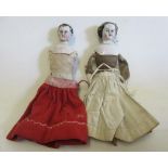 A china shoulder head doll, with black moulded hair, cloth body and limbs to attach, 8 3/4" long,
