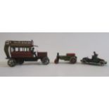 Clockwork General Open Top Bus marked Made in Germany and Penny Toys car and road roller, F (