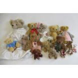 Sixteen teddy bears, including House of Nisbet limited edition bear, a Canterbury Bears teddy, a