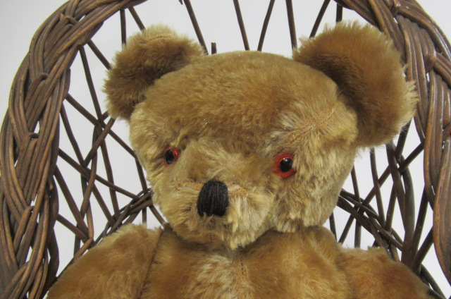 A vintage teddy bear, with sewn nose, amber eyes, orange plush, grey plush pads and swivel joints, - Image 3 of 5
