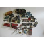 Playworn Dinky vehicles including cars, trucks, vans, army, sports cars and road signs and a