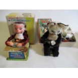 Alps Picnic Bear with drinking action, F-G, a Linemar Suzette Eating Monkey, battery box corroded,