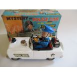 Nomura battery powered Bump-and-Go action police car, some corrosion to battery box, box AF, vehicle