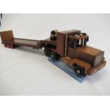 A wooden American type truck and trailer finished in varnished wood, approximately 1:8 scale, G (