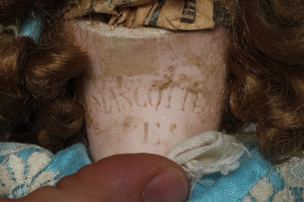 A Mascotte bisque socket head doll, with brown glass fixed eyes, closed mouth, pierced ears, - Image 3 of 3