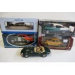 Five large scale diecast vehicles comprising VW Beetle, Ford Berline, Rover 3500 V8, Chevy Bel
