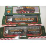 Three Eddie Stobart trucks comprising Ford Transcontinental, Volvo with covered trailer and Volvo