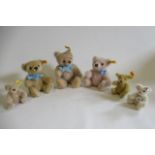 Six Steiff bears, all with swivel joints, ear buttons and cloth labels, largest 7" long (Est. plus