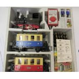 L.G.B. Train Set with 0-4-0 locomotive and two coaches, track and controller, box F-G (Est. plus 21%