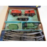 Hornby Trains Clockwork L.N.E.R. Goods Set with 0-4-0 locomotive in green, three goods vans and