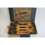 Brimtoy Electric Passenger Set with diesel locomotive, coaches, signals and track, box lid AF,
