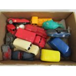 Playworn diecast and plastic vehicles by various makers including cars, trucks and vans (Est. plus