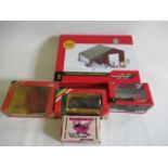 Britains farm accessories comprising ATV Trailer, Animal Trailer, Tip-Up Trailer, Massey Ferguson