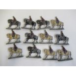WW1 Semi-Flats of soldiers on horseback, solid cast lead identical figures, F-P (Est. plus 21%