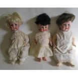 Three bisque socket head character dolls, comprising a 19" Heubach Koppelsdorf with blue glass