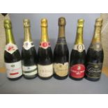 Six bottles of sparkling wine, comprising one Lanson Black Label champagne, Moussec champagne, Veuve