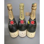 Three bottles Moet & Chandon, premiere cuvee champagne (Est. plus 21% premium inc. VAT)