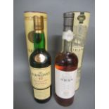 One bottle Oban 14 year old single malt whisky, together with a 12 year old Glenlivet, both in tubes