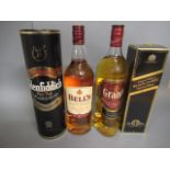 Four bottles of whisky, comprising Glenfiddich pure malt, Johnnie Walker Black Label 8 year old,