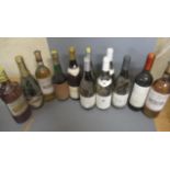 Twelve bottles of European wine and spirits including five bottles of Burgundy, comprising 1996