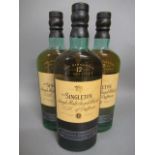 Three bottles Singletons 12 year old single malt whisky (Est. plus 21% premium inc. VAT)