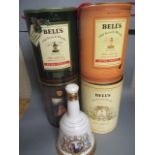 Five Bells Whisky decanters, comprising a 12 year old, an Extra Special, Christmas 1988 and a