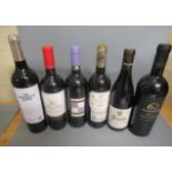 Six bottles of European and New World wines, comprising Marques de Riscal 2011 rioja, David 2013