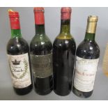 Four bottles of Bordeaux, comprising 1958 Chateau Brane-Cantenac, one unlabelled bottle with capsule