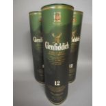 Three bottles Glenfiddich 12 year old signature malt whisky, all in tubes (Est. plus 21% premium