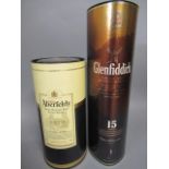 One bottle Glenfiddich 15 year old single malt whisky, together with a 12 year old Aberfeldy