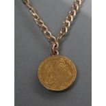 A VICTORIA SHIELD BACK GOLD HALF SOVEREIGN, 1887, hard mounted as a pendant on a twisted chain