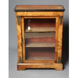 A VICTORIAN WALNUT AND MARQUETRY PIER CABINET with gilt metal mounts and ebony trim, the moulded