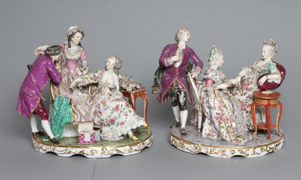 A PAIR OF SAMSON PORCELAIN FIGURE GROUPS, 19th century, each modelled with three figures at their