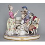 A SAMSON PORCELAIN FIGURE GROUP, 19th century, modelled as a young lady playing a harpsichord, a
