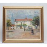 ELIZABETH CAMPBELL FISHER-CLAY (1871-1959), French Town Square, oil on board, signed, 15" x 17",