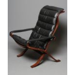 INGMAR RELLING FOR WESTNOFA, Norway, a stained beech folding armchair with slung canvas seat and