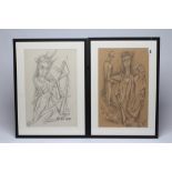 IRIS HARDCASTLE (c.1909-2013), "Apollo and the River God", pen and pencil, inscribed, unsigned, 21