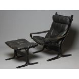 INGMAR RELLING FOR WESTNOFA, Norway, a Siesta Icon armchair and stool, the ebonised bentwood frame