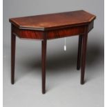 A GEORGIAN MAHOGANY FOLDING TEA TABLE, third quarter 18th century, of canted oblong form, the banded