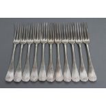 A SET OF ELEVEN AUSTRO-HUNGARIAN PASTRY FORKS, maker's mark JV (MSS) 800 standard, in Hanoverian