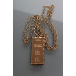 A 9CT GOLD INGOT PENDANT, maker's mark WJ Ld., Birmingham 1977, 31.2g, together with a fancy chain