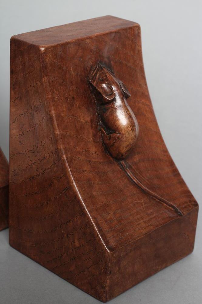 ROBERT THOMPSON, a pair of adzed oak bookends of oblong form, the dished sides with carved mouse - Image 2 of 2