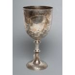 A LATE VICTORIAN SILVER TROPHY CUP, maker's mark F&S, Birmingham 1899, the U shaped bowl with