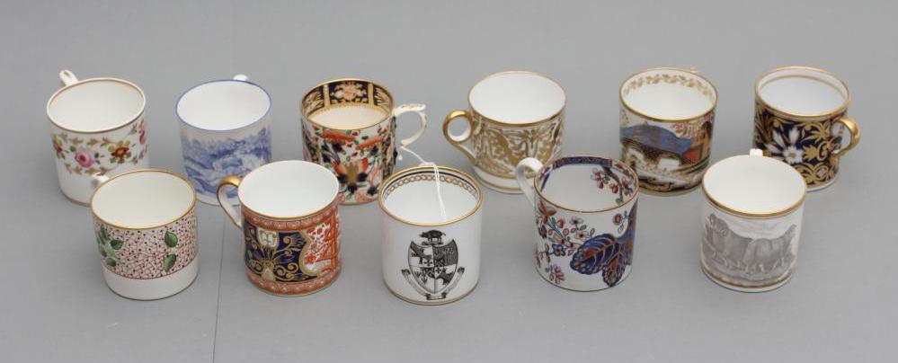 A COLLECTION OF TEN ENGLISH PORCELAIN COFFEE CANS, early 19th century, including Minton pattern No.