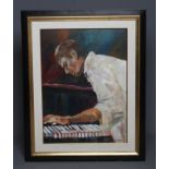 JILL COUGHLAN (Irish Contemporary), Piano Player, oil on board, signed, 35" x 27", gilt and ebonised