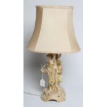 AN ART NOUVEAU ROYAL VIENNA PORCELAIN TABLE LAMP BASE modelled as two young girls, one holding out