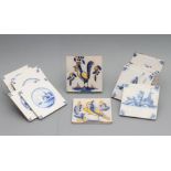 A COLLECTION OF FOURTEEN DUTCH DELFT TILES, 18th century, comprising seven with religious scenes and