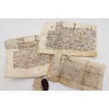 TWO ELIZABETH I VELLUM DOCUMENTS, one with part of large circular wax seal with shield and