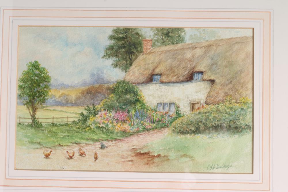 CHARLES HENRY CLIFFORD BALDWYN (1859 - 1943), Thatched half timbered cottage with well stocked - Image 3 of 4