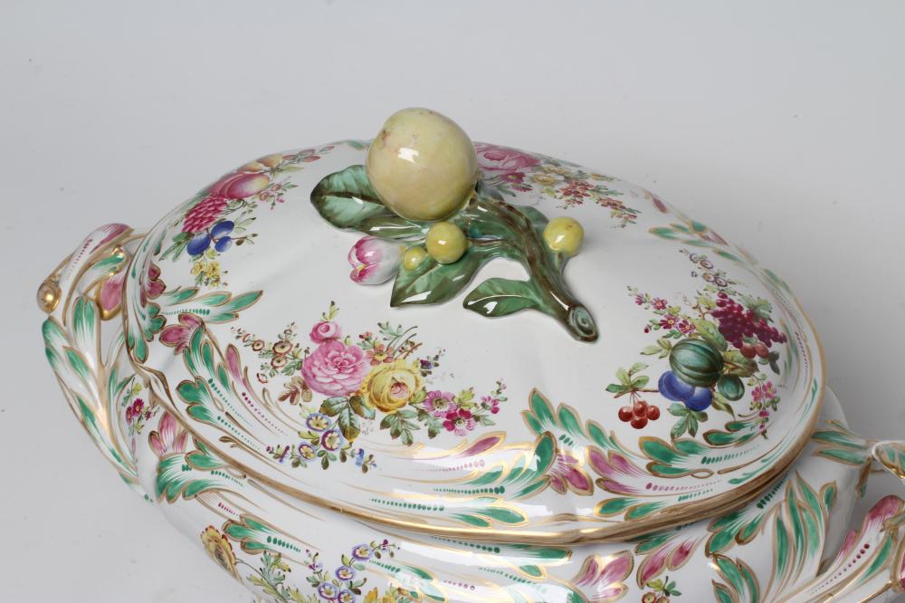 A LARGE ST. AMAND ET HAMAGE FAIENCE TUREEN AND COVER, early 20th century, of lobed oval form with - Image 2 of 4